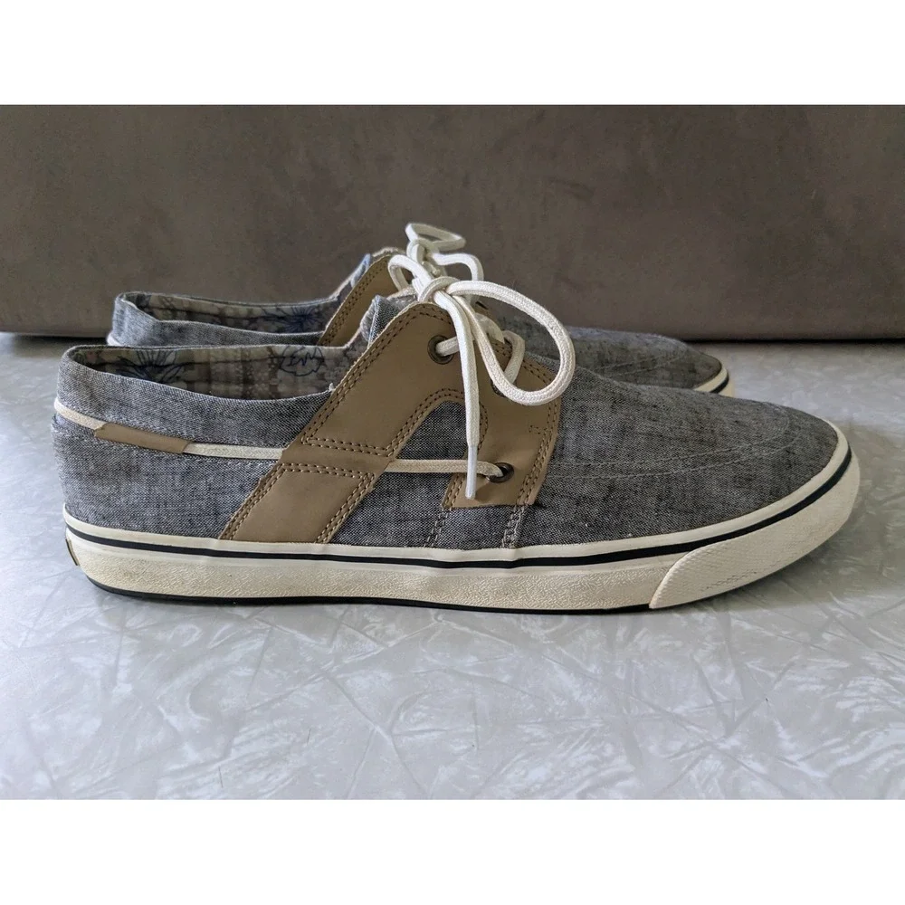 Tommy Bahama Mens Blue Grey Canvas‎ Boat Shoes Loafers Size 11.5D Cork Footbed